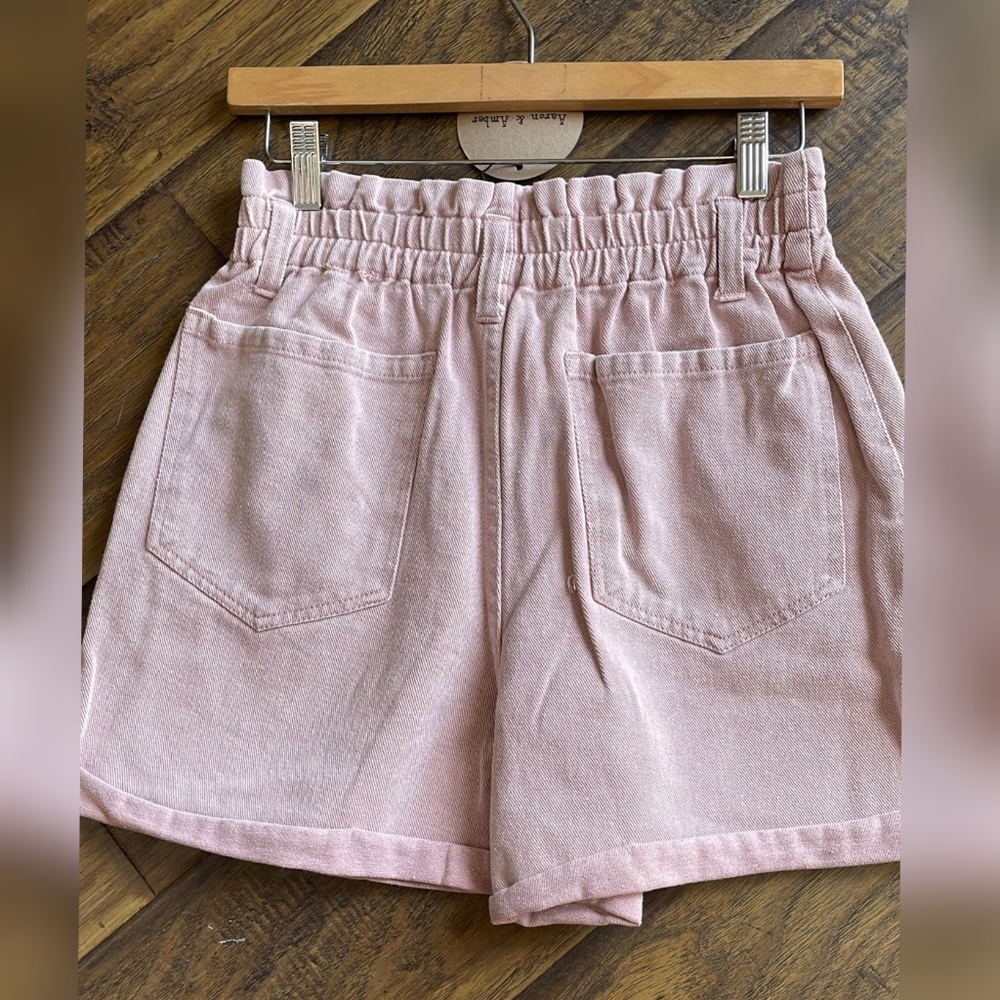 Aaron & Amber Washed Mauve Denim High Waisted Paperbag Shorts - Picture 3 of 6